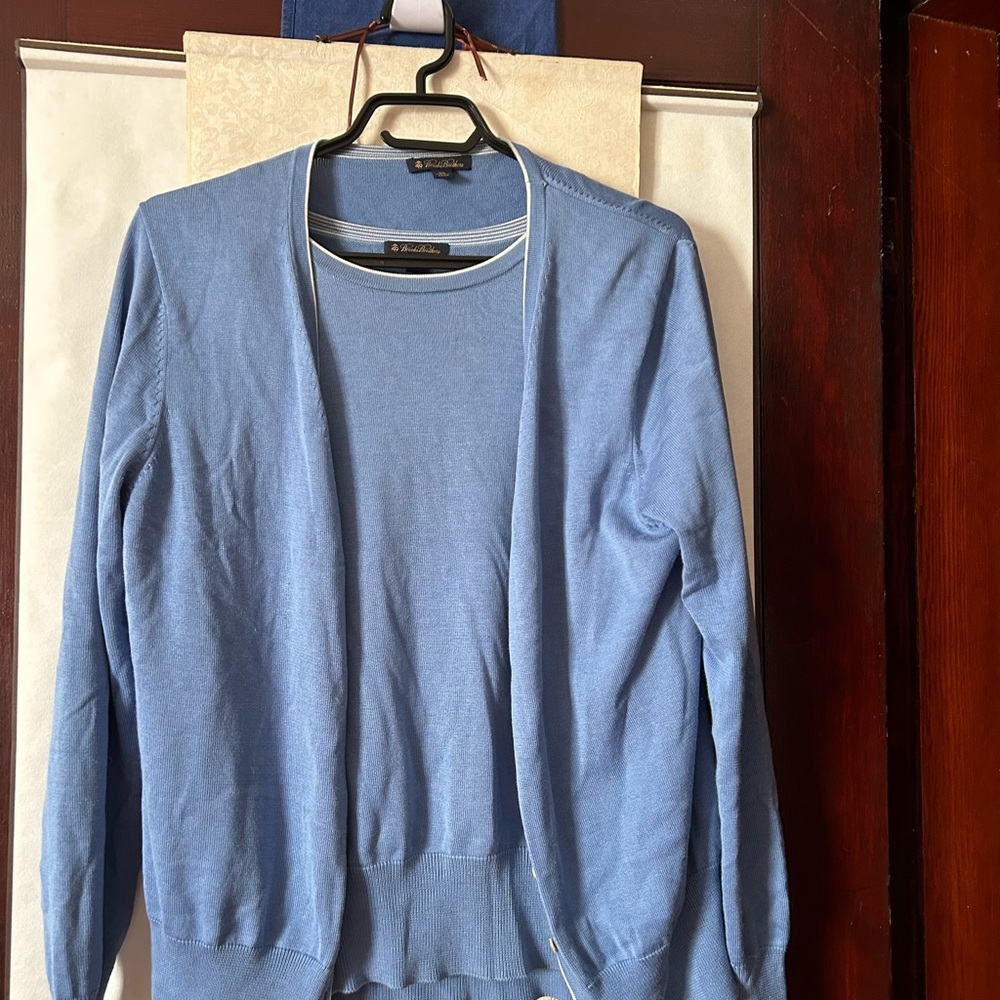 Brocks Brothers 70% silk blue cardigan sweater set 2, Sz XL